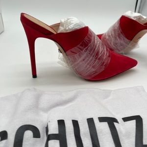 Schutz ClubRed 7.5 Stiletto Slip on Mule Heel Pump Leather Upper & Sole NIB Shoe
